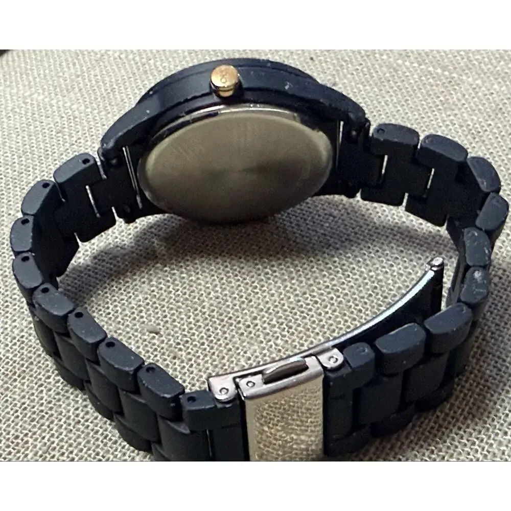 Nine West Black Rubber Bracelet Watch Gold Tone New Battery